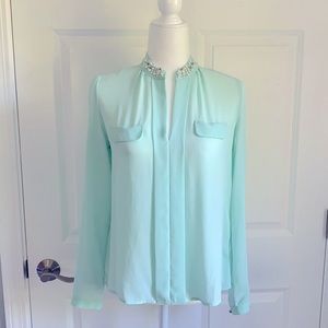 Candie’s Mint Chiffon Jeweled Collar Long-sleeve Blouse